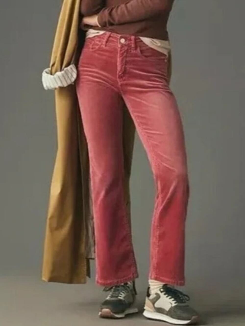 Anthropologie Pilcro Yaya Mid Rise Corduroy Cropped Flare Jeans Pink Rose 29